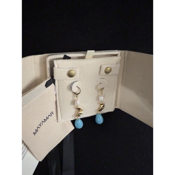 MAYAMAR Turquoise & Genuine Freshwater Pearl Drop Earrings -$138 MSRP - NEW - Picture 5 of 6